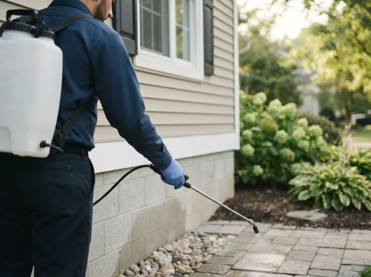 Pest control technician inspecting a home in Amherst, NY